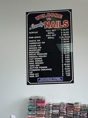 The price list for services