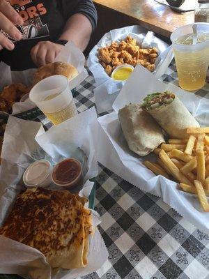 Chicken Cesar wrap, Buffalo chicken quesadilla and popcorn chicken