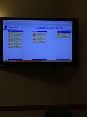 Monitor where you can track the patient's progress - pre-op, in surgery, post-op