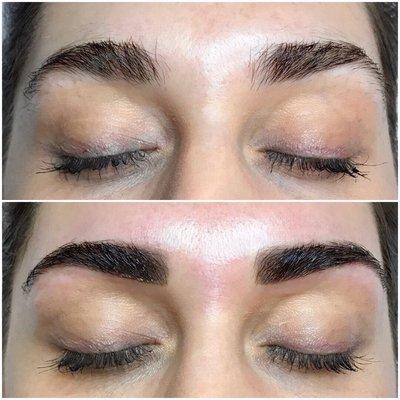 Before and after. Bridget tinted, waxed, tweezed, and trimmed my brows!