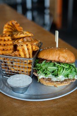 Bacon Smash Burger with waffle fries