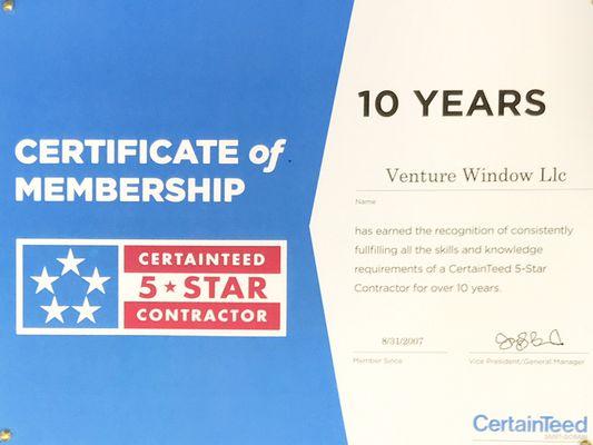 Masters of siding- 5 star certifications