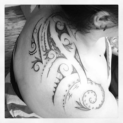 freehand Polynesian tattoo in progress. By Jacob Hanks