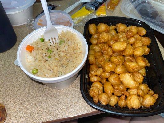 fried rice and sweet and sour chicken