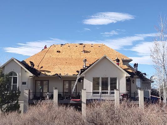 Residential roof in Aurora being replaced