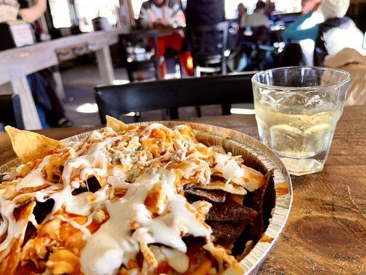 Buffalo Chicken Nachos and bourbon. Great combination, great service, great end to a great ski run!!