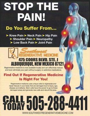 Call  US TODAY FOR YOUR FREE NO OBLIGATION PAIN ASSESSMENT 505-288-4411