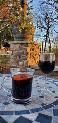 It's winter and they have hot wine and ciders with fruits and spices! I really enjoyed the sweet red warm, better than the cold actually!