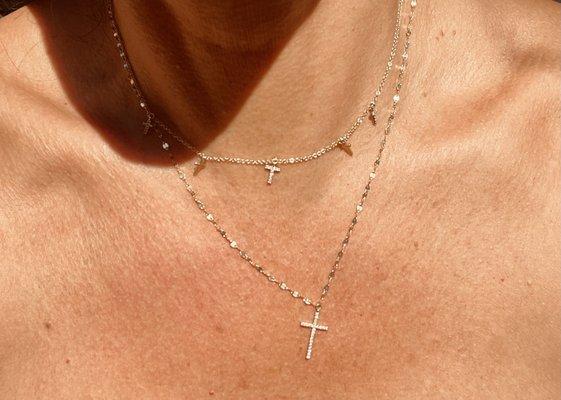 Adjustable gold and diamond cross necklaces