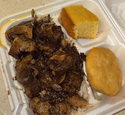 Jerk oxtails, corn bread, & fried dumpling