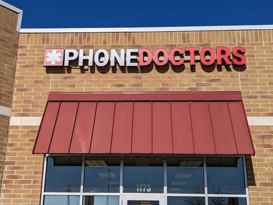 New store sign for Phone Doctors iPhone and Cell Phone Repair!