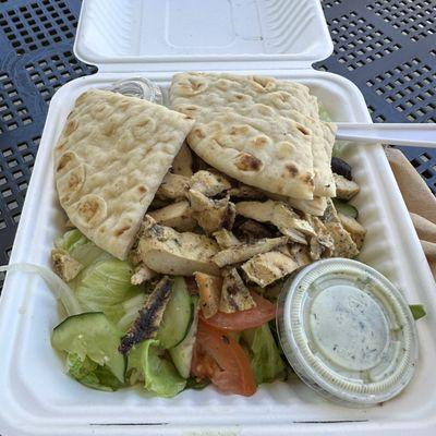 8. Chicken Bowl with rice and salad veggies and pita bread