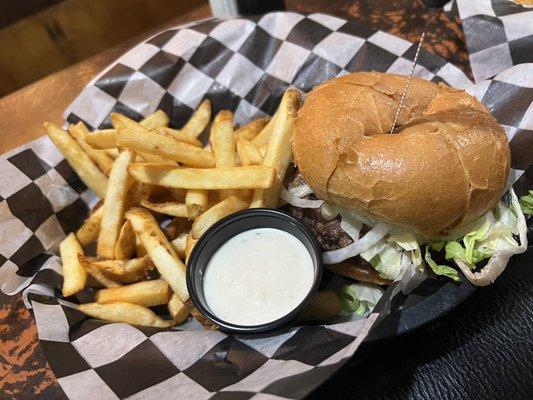 Hamburger and fries