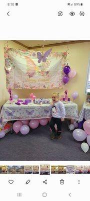 Purple butterfly birthday cake , white with butter ream frosting. Beautiful and delicious.