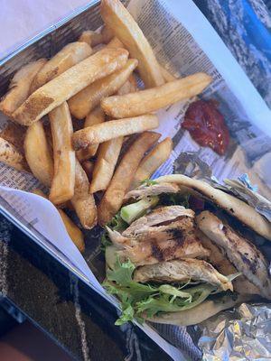 Greek Pita with Grilled Chicken and Fries