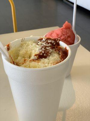 elotes & strawberry shaved ice