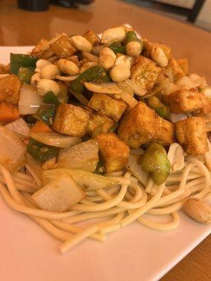 Kung R4. Kun Pao Tofu Over Noodles