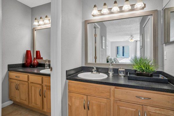 Double Vanity in the Model Home at The Canopy Apartment Villas in Orlando, Fl