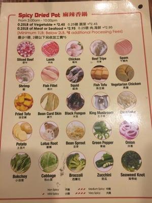 Menu for spicy dried pot