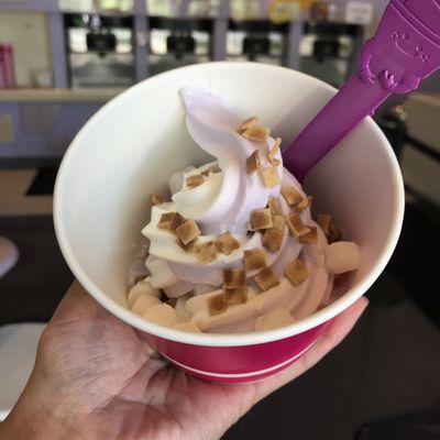 Taro and Coconilla swirl with mochi bits and waffle cone pieces!