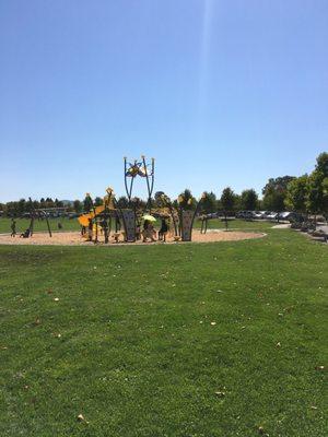 Nice playground if your child is able to climb a ladder. So good for a 5 year old but not for a two year old