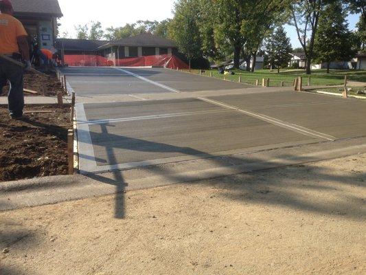 Freshly poured concrete driveway