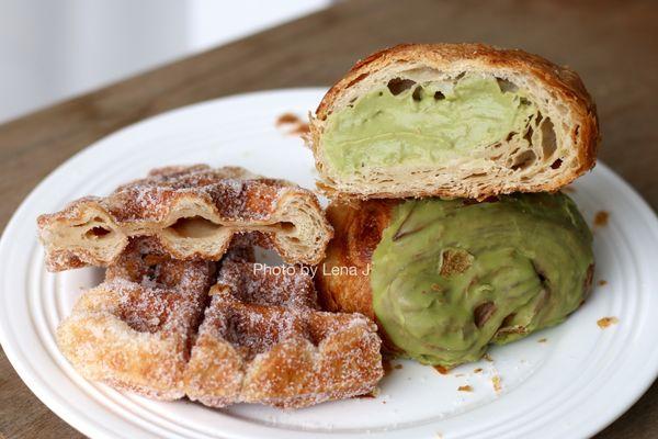 Inside Cardamom Croffle (Croissant Waffle) ($4.00) and Matcha Cream Seasonal Croissant ($4.00)