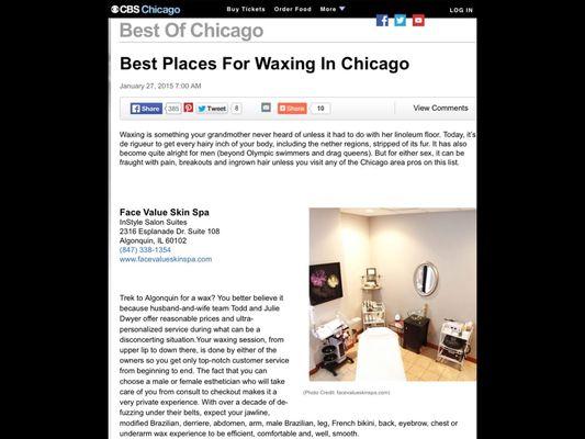 Featured in CBS Local Chicago for Best Places For Waxing in Chicago!