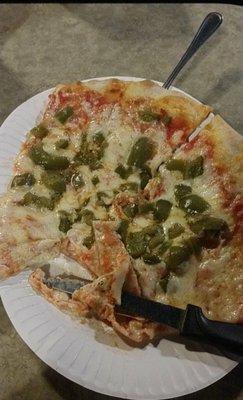 My two custom slices with green peppers on them.