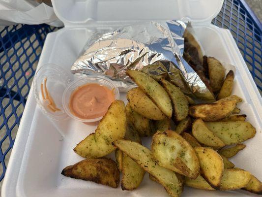 Gyro in pita with Greek potatoes