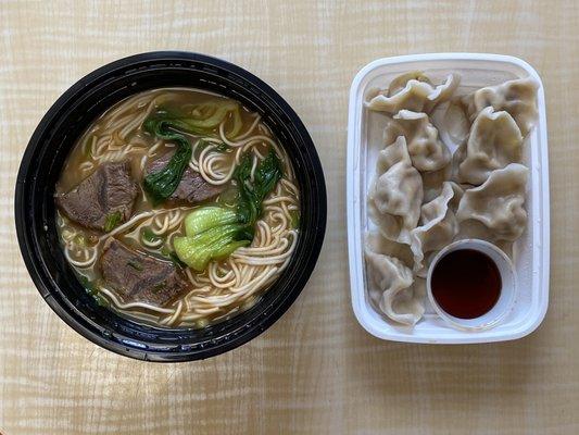 Beef Noodles with Clear Soup and Curry Chicken dumplings