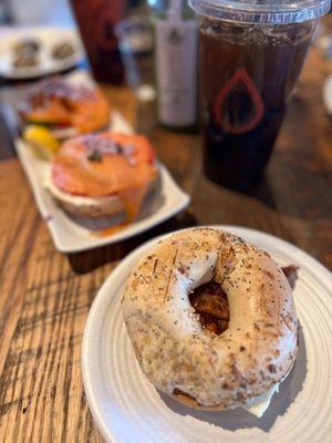 Lox bagel and bacon, egg and cheese on everything