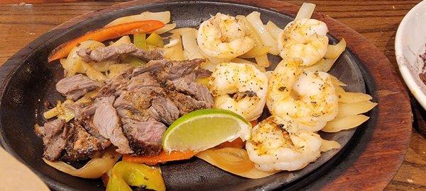 Beef and shrimp fajitas