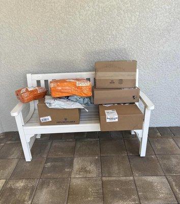 Packages randomly left on a bench near our clubhouse, WTF???