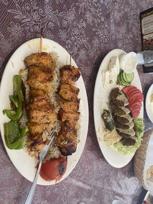 Shish kababs and falafel.