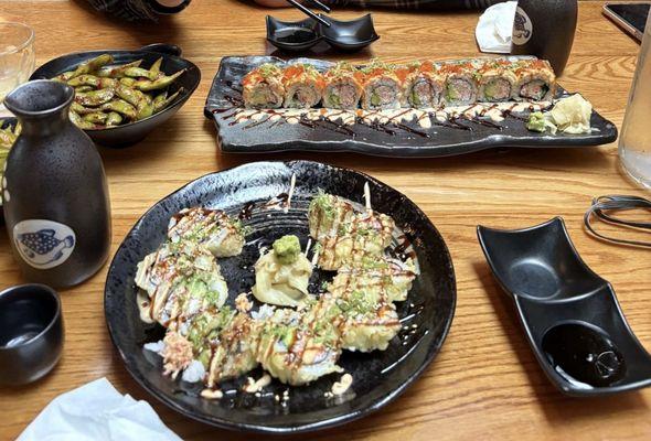 Lion King Roll and Super California Roll with Spicy Gari Edamame