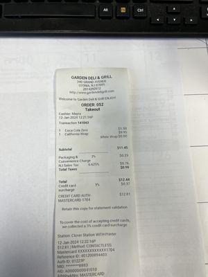 Here is my receipt from today. Note the extra fees.