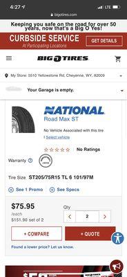 Pricing online for the exact same tire they charged me $20 more per tire