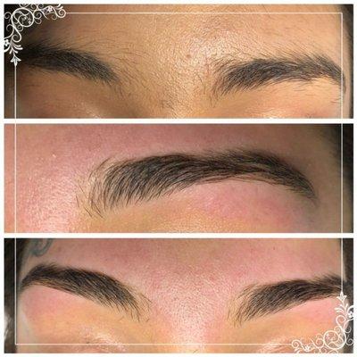 Before and after eyebrow waxing and shaping