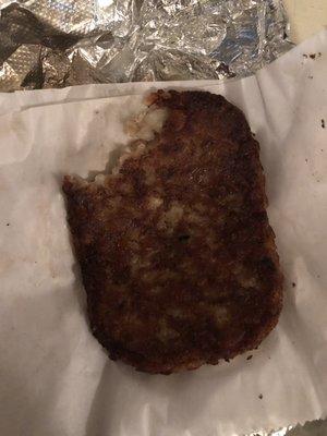 Hash Brown completely burnt and inedible