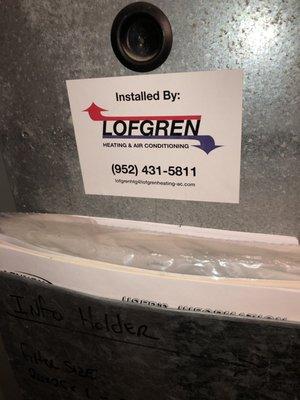 Another sticker stating installed by Lofgren