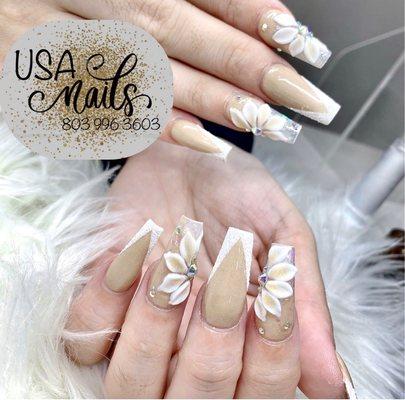 3d flowers design nails