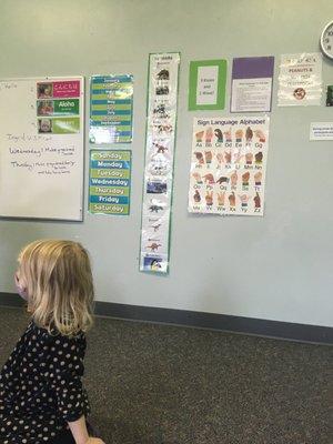 In our morning gathering, we learn about the calendar and weather. We learn some sign language and lots of songs, and listen to stories.