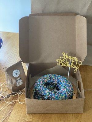 Chocolate donut cake with complimentary cookies