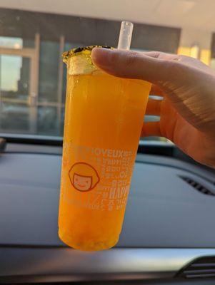 Mango green tea with mango boba