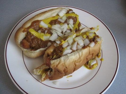 Two "Coney Island" dogs, minus one bite.