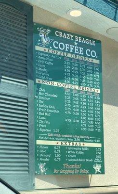 Coffee menu