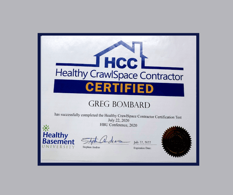 Certified Healthy Crawlspace Contractor