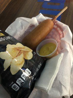 Corn dog and chips