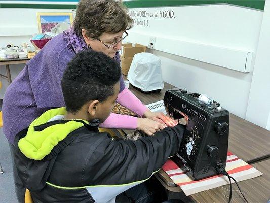 Westminster Sunday School students make personal care bags for foster children-one of many service projects.